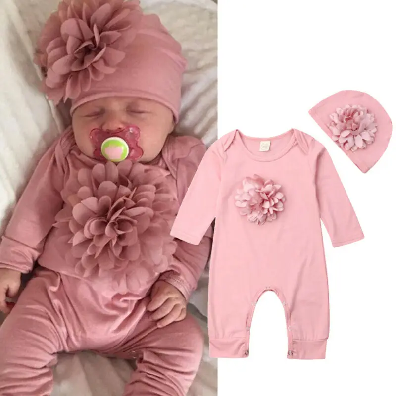 Newborn Baby Girl Romper Floral - VISgogo 신생아 롬퍼 용수철 가을 아기