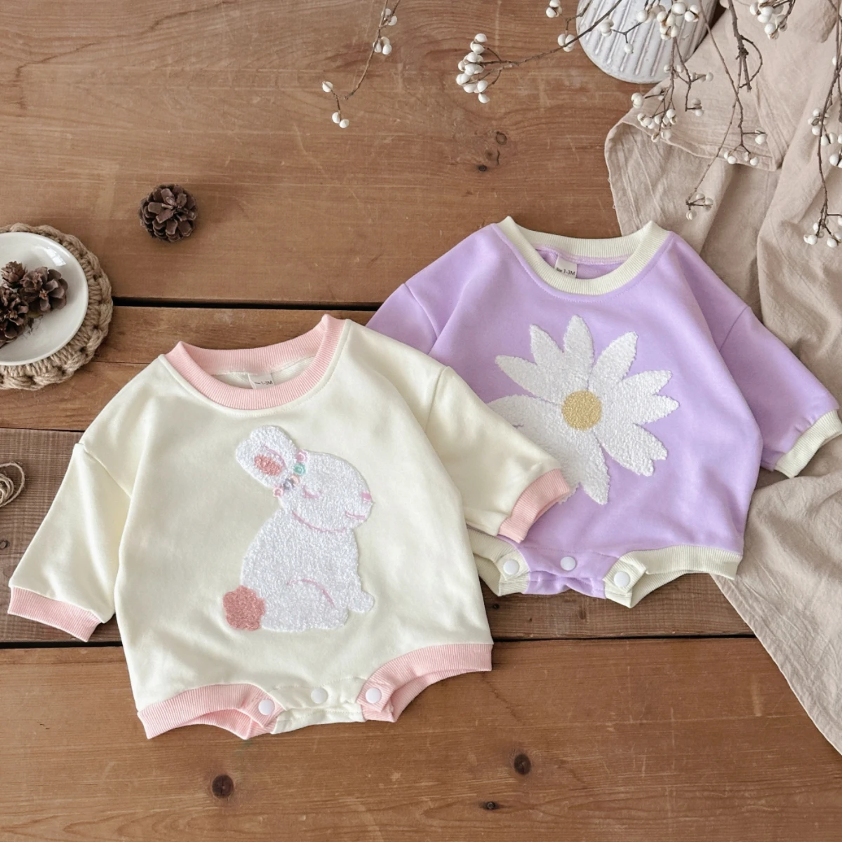 Newborn Baby Girl Romper Floral - 갓 태어난 여아를 위한 귀여운 동물