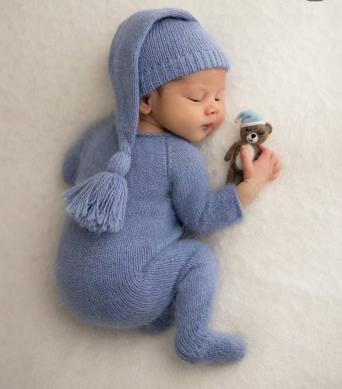 Infant Photography Props Outfit - 신생아용 니트 소재의 롬퍼와 모자 세트,