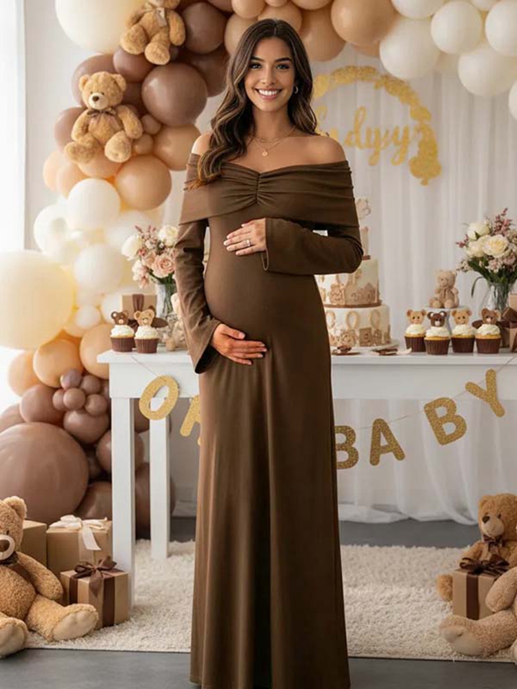 가을 브라운 임부복 사진 촬영용 오프숄더 긴 소매 임신 - Maternity Wear 리뷰 및 가격