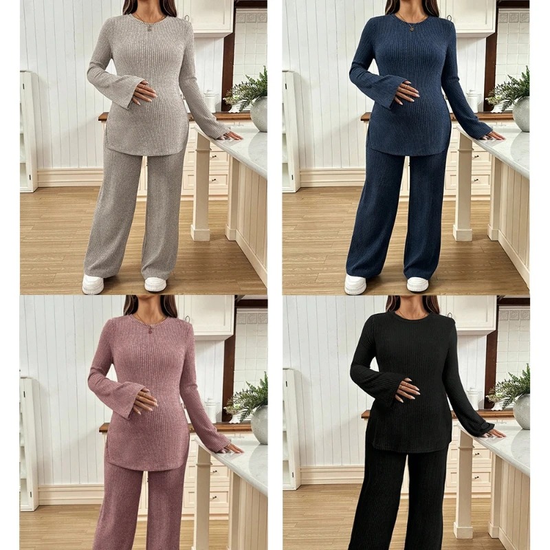 니트 소재의 임산부용 투피스 세트: 긴 소매에 옆트임이 - Maternity Wear 리뷰 및 가격